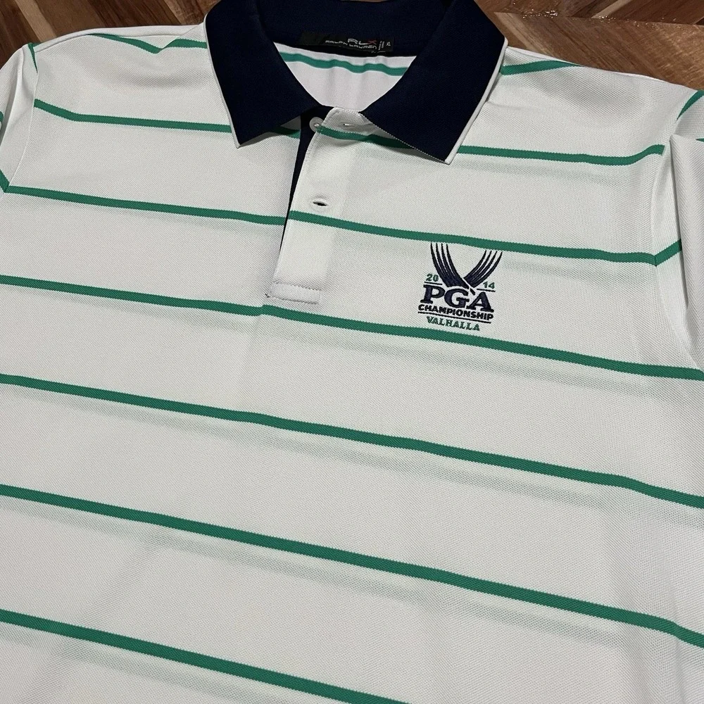 RLX Ralph Lauren Blue White Green Polo‎ Shirt PGA Championship Valhalla 2014 XL